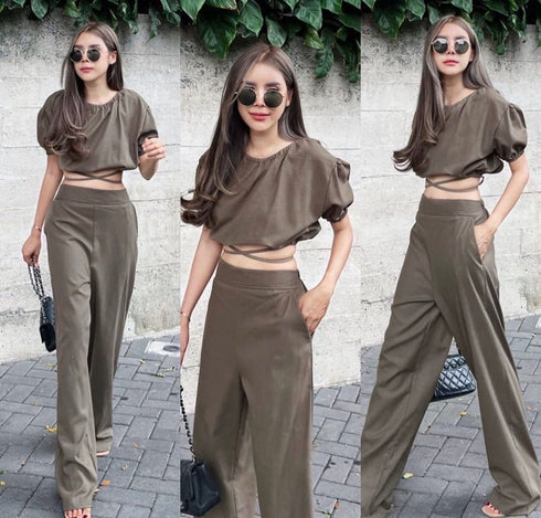 YUNAKA Linen Hot Crop Set